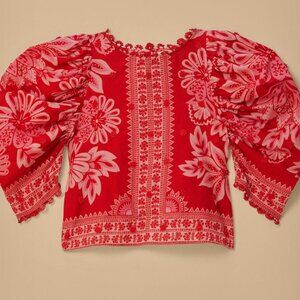 FARM RIO flora tapestry red blouse XS